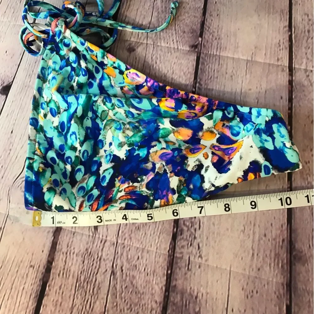 NWOT Turquoise Pink Venus Goddess Bikini Halter Top (32A) String Bottoms (12)